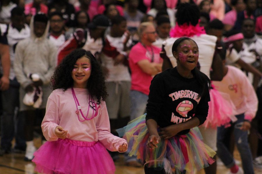 Student Council participates in the Pink Out Prep Rally. 