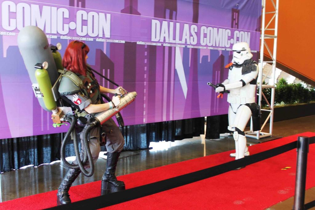 Two characters have fun battling it out at Comic Con.