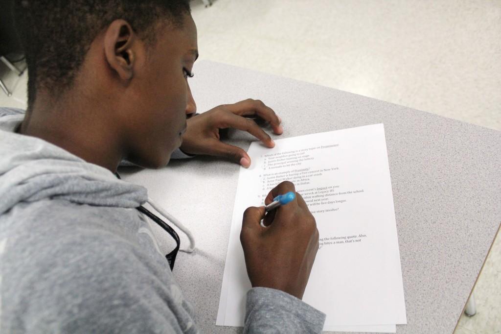 Freshman Nykee McCoy works on one of his semester exams.
