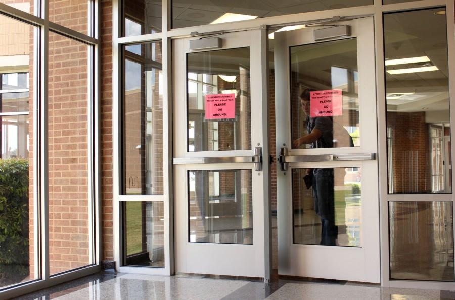 In order to heighten security on the campus, two sets of new doors were added to the front entrance of the school.