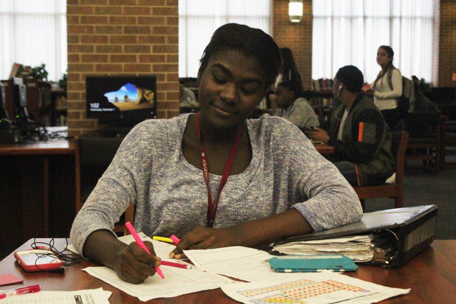 During lunch, Sophomore  Angel Acheampong, goes to the library to work on unfinished homework. Acheampong doesnt enjoy the new schedule change. I dont like sitting in the same class for an hour and 30 minutes said Acheampong. 