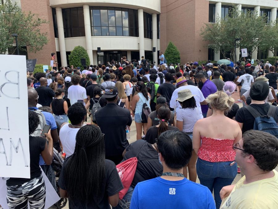 Students gather at Mansfield City Hall on June 6