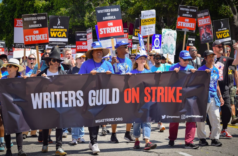 Members of the Writers Guild of America protest. Photo by ufcw770 is licensed under CC BY 2.0.
